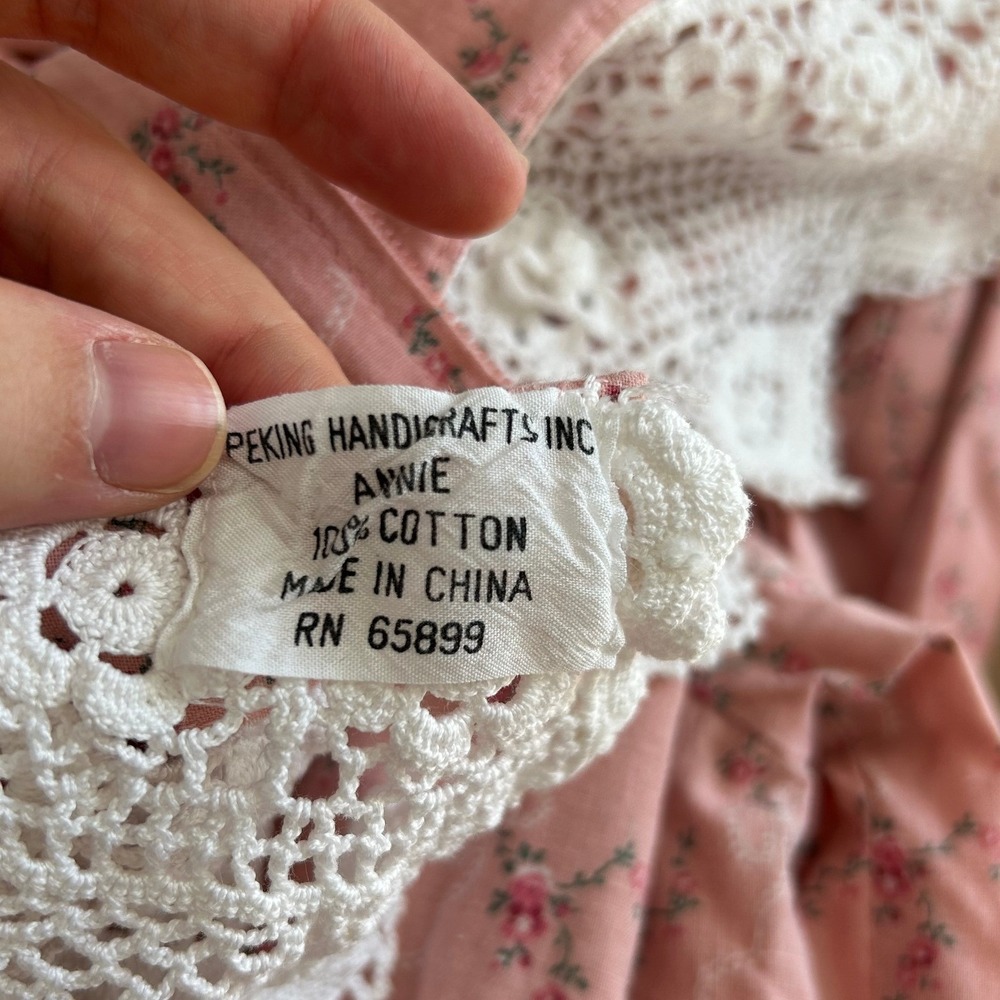 Handmade Prairie Dress bonnet Pink Floral Lace costume coquette cottage pioneer - Picture 15 of 15